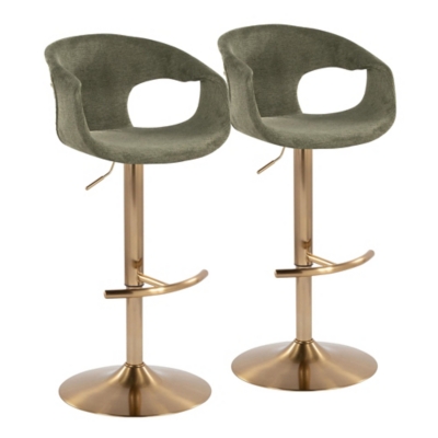 LumiSource Curvo Bar Height Swivel Bar Stool (Set of 2), Green/Gold, large