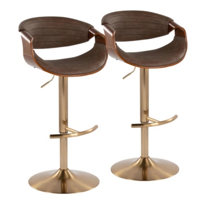LumiSource Curvo Swivel Barstool (Set of 2), Espresso/Gold, large