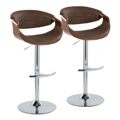 LumiSource Curvo Swivel Barstool (Set of 2), Espresso/Chrome, large