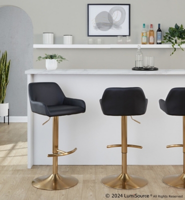 LumiSource Daniella Bar Height Bar Stool (Set of 2), Black/Gold, rollover