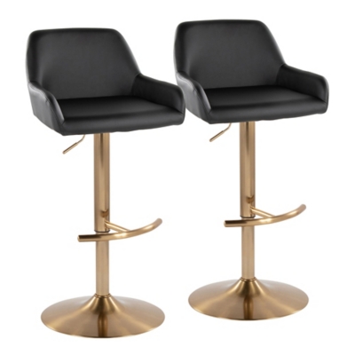 LumiSource Daniella Bar Height Bar Stool (Set of 2), Black/Gold, large