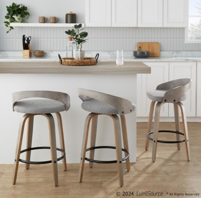 LumiSource Grotto Counter Height Bar Stool (Set of 2), Light Gray, rollover