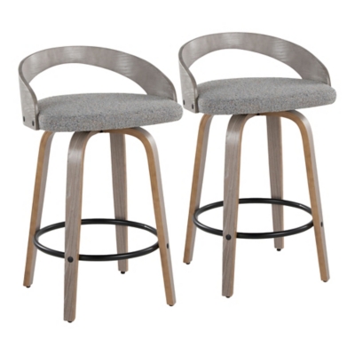 LumiSource Grotto Counter Height Bar Stool (Set of 2), Light Gray, large