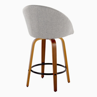 Rear/side view of counter stool with curved back and black footrest