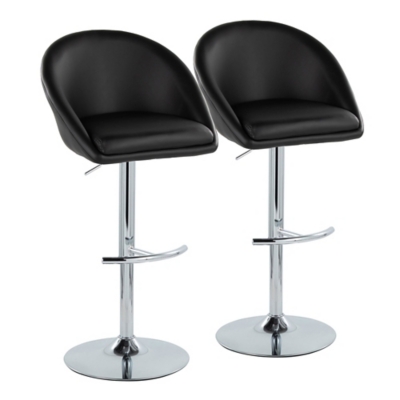 LumiSource Matisse Highback Bar Height Bar Stool (Set of 2), Black/Chrome, large