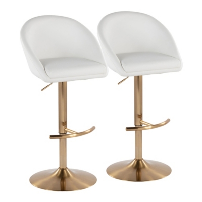 LumiSource Matisse Highback Bar Height Bar Stool (Set of 2), White/Gold, large