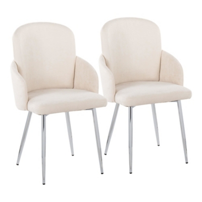 LumiSource Dahlia Dining Chair (Set of 2), Cream/Chrome, large