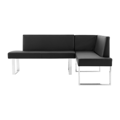 Back view of black upholstered sectional corner sofa with chrome legs.