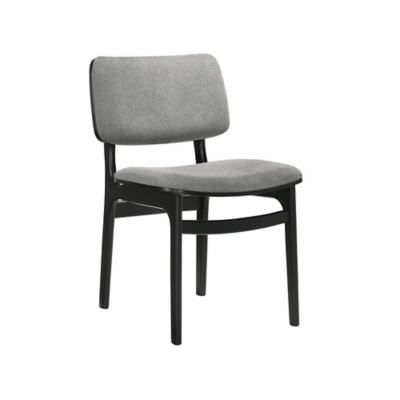 Close-up of dining chair seat and backrest in gray fabric