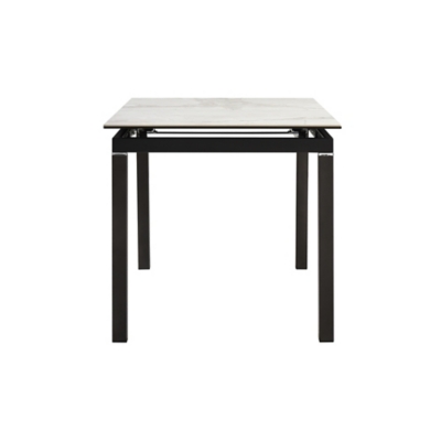 Close-up of the table edge and underside showing the frame and rail mechanism.