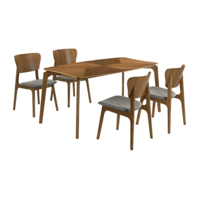 Armen Living Kalia Dining Table and 4 Chairs, Gray/Brown, large