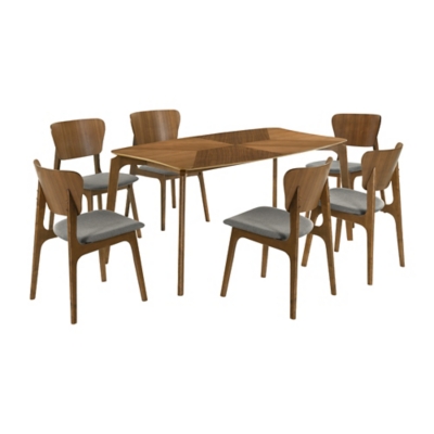 Armen Living Kalia Dining Table and 6 Chairs, Gray/Brown, large