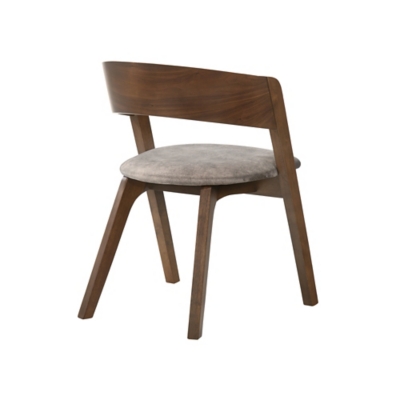 Round white marble-like tabletop on wooden crisscross leg base.