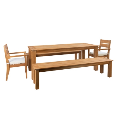Linon Cary Outdoor Dining Table and 2 Chairs with 2 Benches, , grid