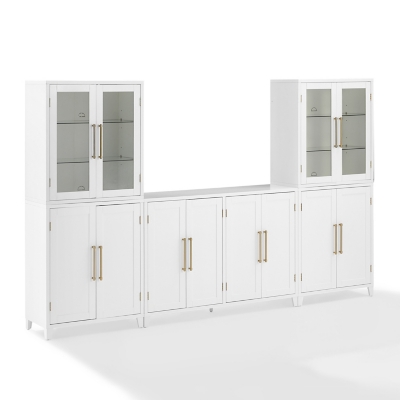 White modular cabinet set in a living room arrangement