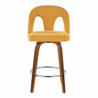 Two yellow LumiSource Ava bar stools in kitchen setting