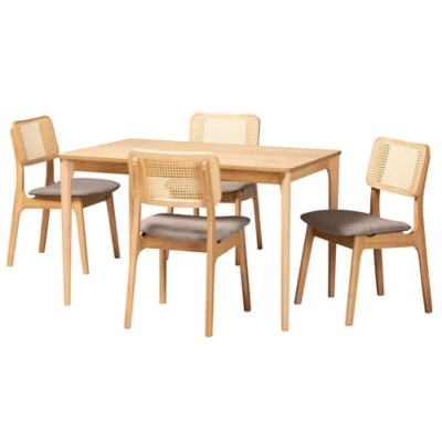 Baxton Studio Dannon Dining Table and 4 Chairs, Gray/Natural Oak, large