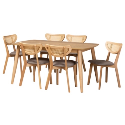 Baxton Studio Dannell Dining Table and 6 Chairs, Gray/Natural Oak, large