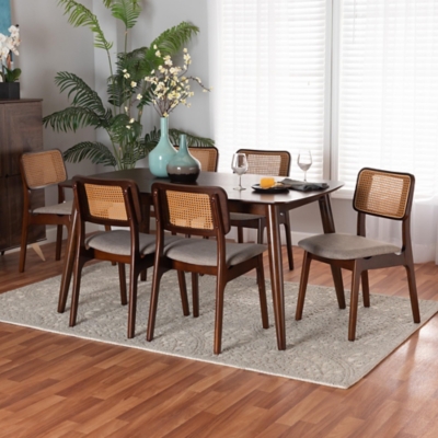 Baxton Studio Dannon Dining Table and 6 Chairs, Gray/Walnut Brown, rollover