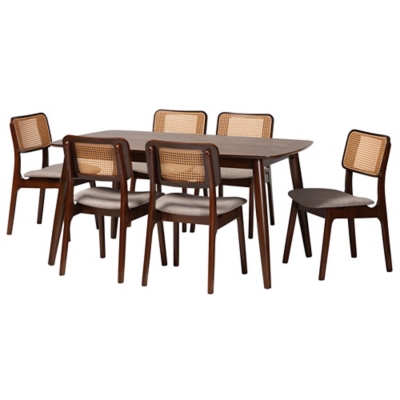 Baxton Studio Dannon Dining Table and 6 Chairs, Gray/Walnut Brown, large
