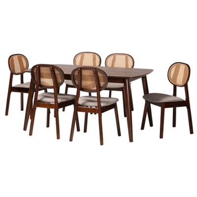Baxton Studio Darrion Dining Table and 6 Chairs, Gray/Walnut Brown, large