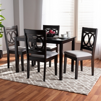 Lenoir Gray Fabric Upholstered Espresso Brown Finished Wood 5-Piece