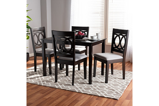 Lenoir Gray Fabric Upholstered Espresso Brown Finished Wood 5-Piece