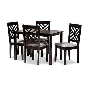 Caron Gray Fabric Upholstered Espresso Brown Finished Wood 5-Piece Dining Set, Gray, large