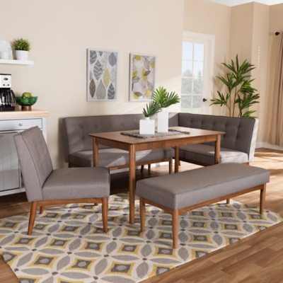 Arvid Mid Century Modern Gray Fabric Upholstered 5 Piece Wood Dining Nook Set Ashley Furniture Homestore