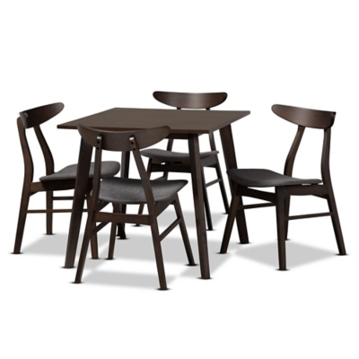 Britte Dark Gray Fabric Upholstered Dark Oak Brown Finished 5-Piece Wood Dining Set, Gray, large