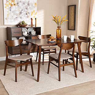 Orion Transitional Light Beige Fabric Upholstered and Walnut Brown Finished Wood 5-Piece Dining Set, Beige, rollover