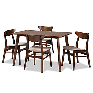 Orion Transitional Light Beige Fabric Upholstered and Walnut Brown Finished Wood 5-Piece Dining Set, Beige, large
