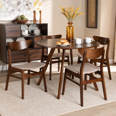 Philip Transitional Light Beige Fabric Upholstered and Walnut Brown Finished Wood 5-Piece Dining Set, Beige, large
