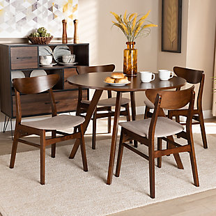 Philip Transitional Light Beige Fabric Upholstered and Walnut Brown Finished Wood 5-Piece Dining Set, Beige, rollover