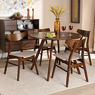 Timothy Transitional Light Beige Fabric Upholstered and Walnut Brown Finished Wood 5-Piece Dining Set, Beige, rollover