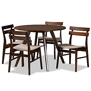 Eiko Transitional Light Beige Fabric Upholstered and Walnut Brown Finished Wood 5-Piece Dining Set, Beige, large