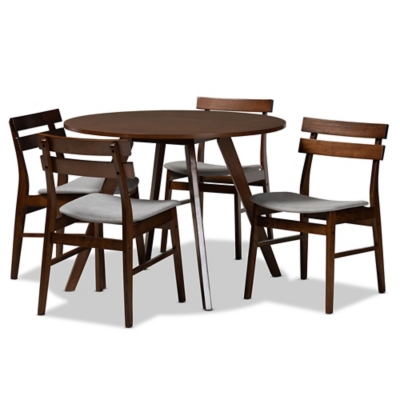 Eiko Transitional Light Gray Fabric Upholstered and Walnut Brown Finished Wood 5-Piece Dining Set, Gray, large