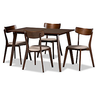 Nori Transitional Light Beige Fabric Upholstered and Walnut Brown Finished Wood 5-Piece Dining Set, Beige, large