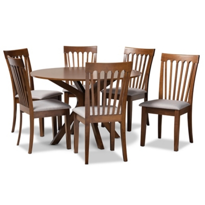 Baxton Studio Baxton Studio Lore Modern and Contemporary Gray Fabric Upholstered and Walnut Brown Finished Wood 7-Piece Dining Set, , large