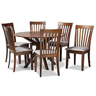 Baxton Studio Baxton Studio Lore Modern and Contemporary Gray Fabric Upholstered and Walnut Brown Finished Wood 7-Piece Dining Set, , large