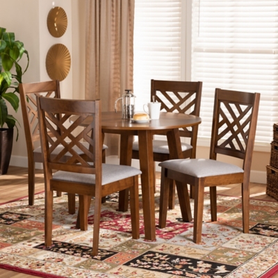 Baxton Studio Baxton Studio Lilly Modern and Contemporary Gray Fabric Upholstered and Walnut Brown Finished Wood 5-Piece Dining Set, , rollover