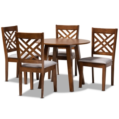 Baxton Studio Baxton Studio Lilly Modern and Contemporary Gray Fabric Upholstered and Walnut Brown Finished Wood 5-Piece Dining Set, , large