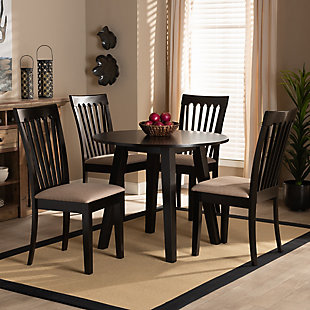 Baxton Studio Baxton Studio Maisie Modern and Contemporary Sand Fabric Upholstered and Dark Brown Finished Wood 5-Piece Dining Set, , rollover