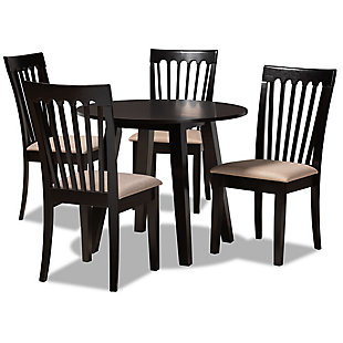Baxton Studio Baxton Studio Maisie Modern and Contemporary Sand Fabric Upholstered and Dark Brown Finished Wood 5-Piece Dining Set, , large