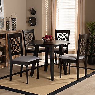 Baxton Studio Baxton Studio Eliza Modern and Contemporary Gray Fabric Upholstered and Walnut Brown Finished Wood 5-Piece Dining Set, , rollover
