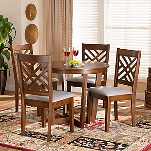Baxton Studio Baxton Studio Alena Modern and Contemporary Gray Fabric Upholstered and Walnut Brown Finished Wood 5-Piece Dining Set, , rollover