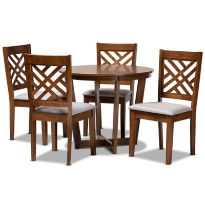 Baxton Studio Baxton Studio Alena Modern and Contemporary Gray Fabric Upholstered and Walnut Brown Finished Wood 5-Piece Dining Set, , large