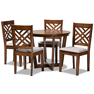 Baxton Studio Baxton Studio Alena Modern and Contemporary Gray Fabric Upholstered and Walnut Brown Finished Wood 5-Piece Dining Set, , large