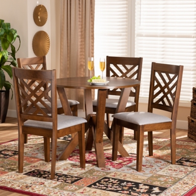 Baxton Studio Baxton Studio Elise Modern and Contemporary Gray Fabric Upholstered and Walnut Brown Finished Wood 5-Piece Dining Set, , rollover