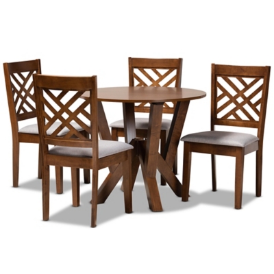 Baxton Studio Baxton Studio Elise Modern and Contemporary Gray Fabric Upholstered and Walnut Brown Finished Wood 5-Piece Dining Set, , large